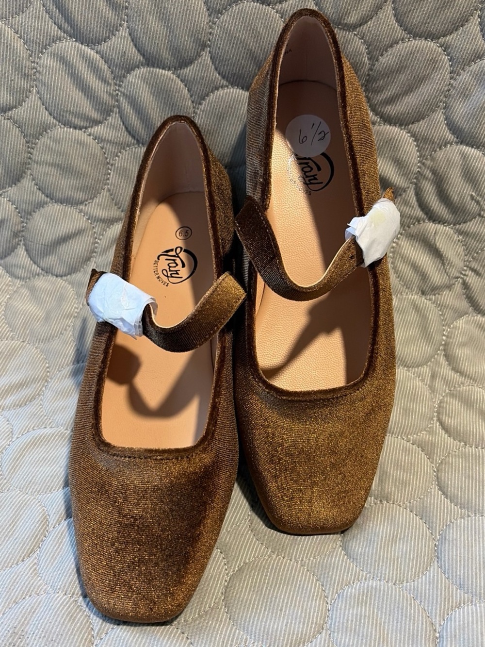 Trary Brown Velvet Mary Jane Flats with Strap
